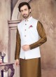 Golden Brown And White Color Nehru Jacket Set